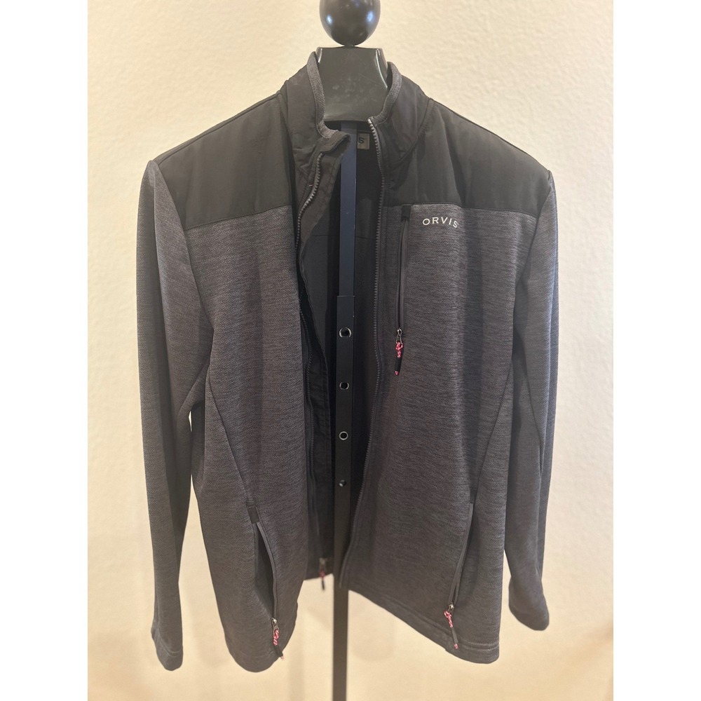 Orvis Mens Full Zip Fleece Lined Jacket Charcoal Gray Black Small